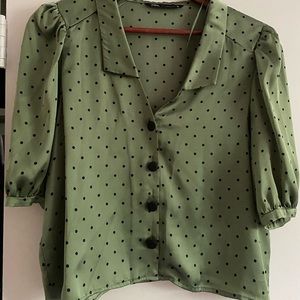 Zara satin green polka dot blouse